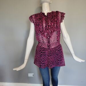 Rock & Roll Cowgirl Leopard Print Ruffle Top, VGUC, Size XXL